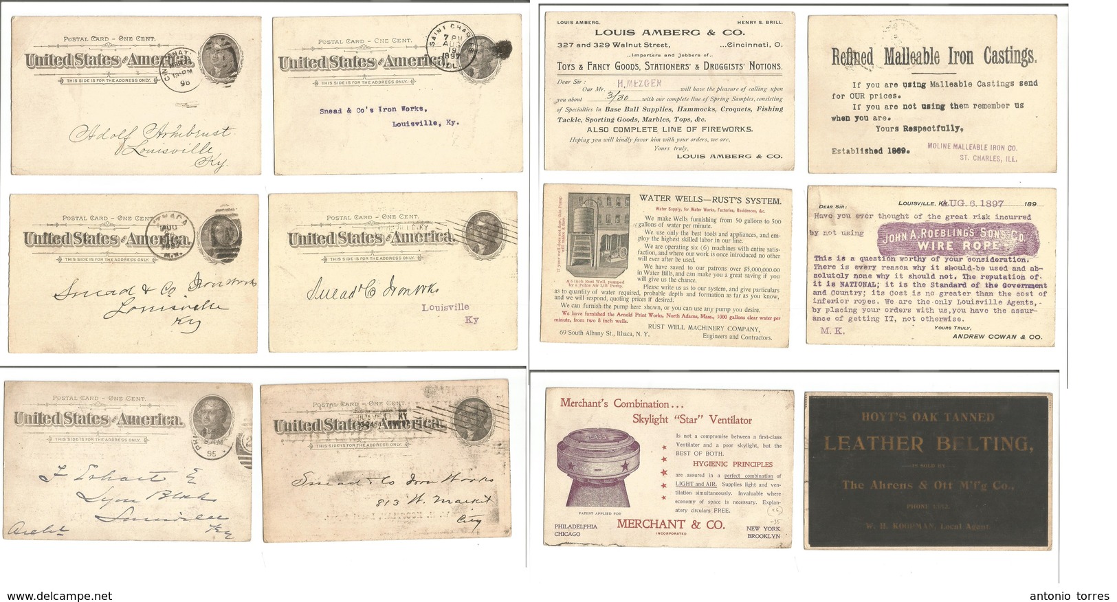 Usa - Stationery. 1896 - 7. 6 Diff Private Prints 1c Black Stationary Cards. Diff Comanies, Business Illustrations. Oppo - Autres & Non Classés