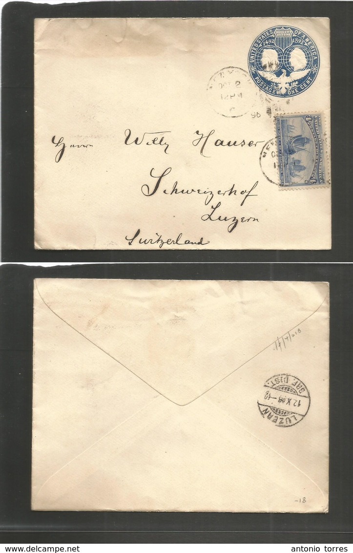 Usa - Stationery. 1896 (Oct 2) NYC - Swtzerland, Lucern (12 Oct) 1c Blue Colon Issue Stat Env + 4c Adtl + Cds. Fine Used - Autres & Non Classés