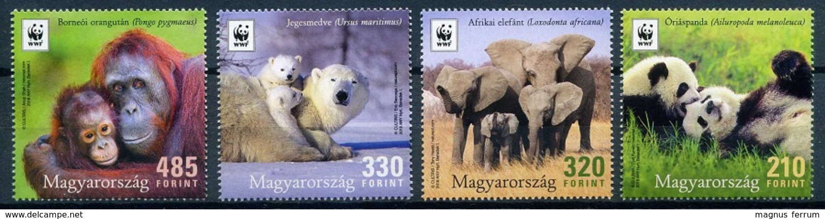 2018 Hungary, Wild Animals, Panda, Polar Bear, Elephant, Orangutan, WWF, MNH - Ongebruikt