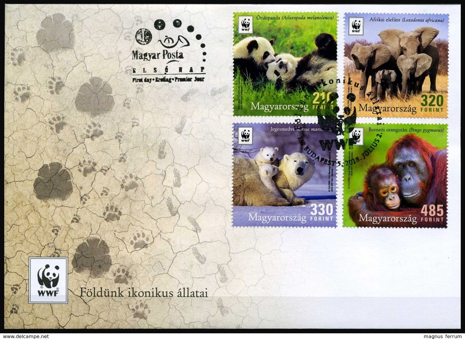 2018 Hungary, Wild Animals, Panda, Polar Bear, Elephant, Orangutan, WWF, FCD - Ongebruikt