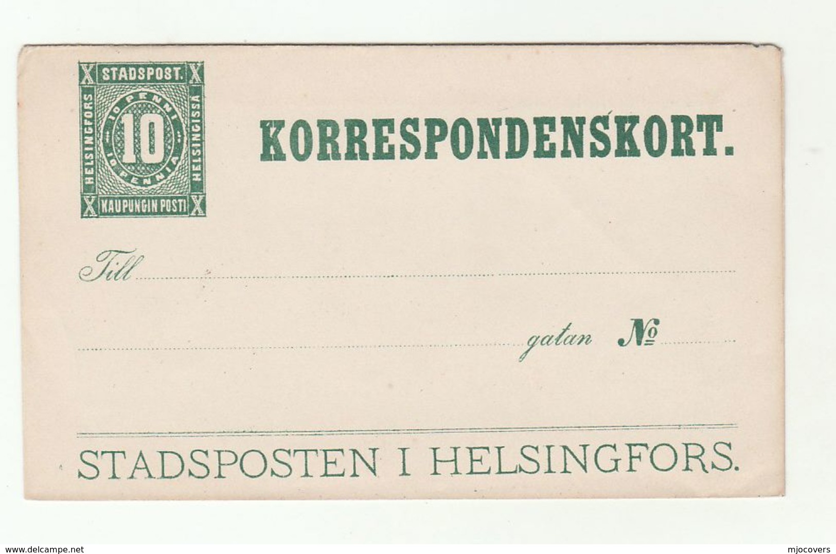 1890 Finland STADSPOSTEN HELSINGFORS Korrespondenskort POSTAL STATIONERY COVER  Stamps - Covers & Documents