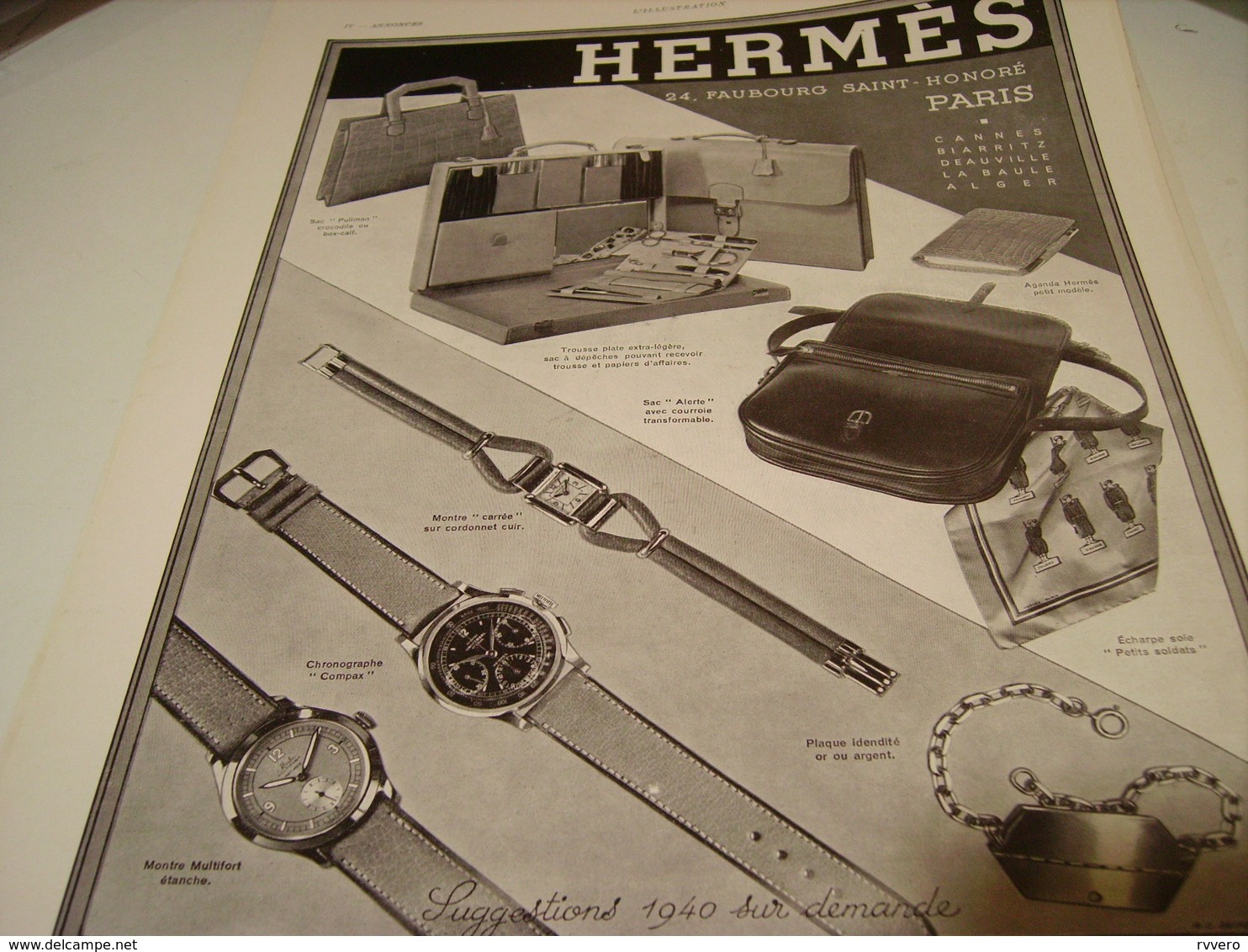 ANCIENNE PUBLICITE MONTRE ET SAC  HERMES 1939 - Autres & Non Classés