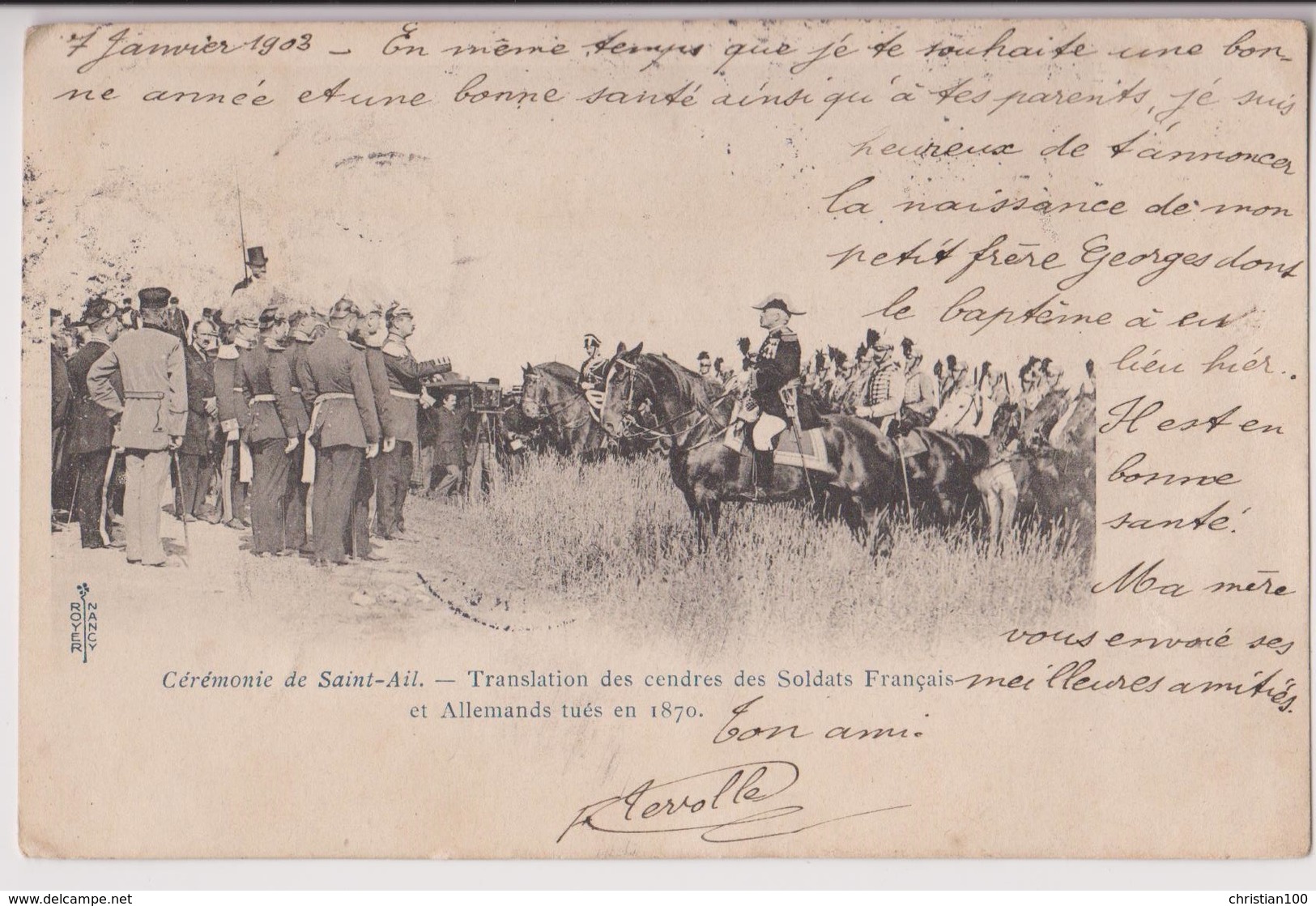 CEREMONIE DE SAINT AIL (54) : TRANSLATION DES CENDRES DES SOLDATS TUES EN 1870 - ROYER NANCY - ECRITE 1904 - 2 SCANS - - Otros & Sin Clasificación