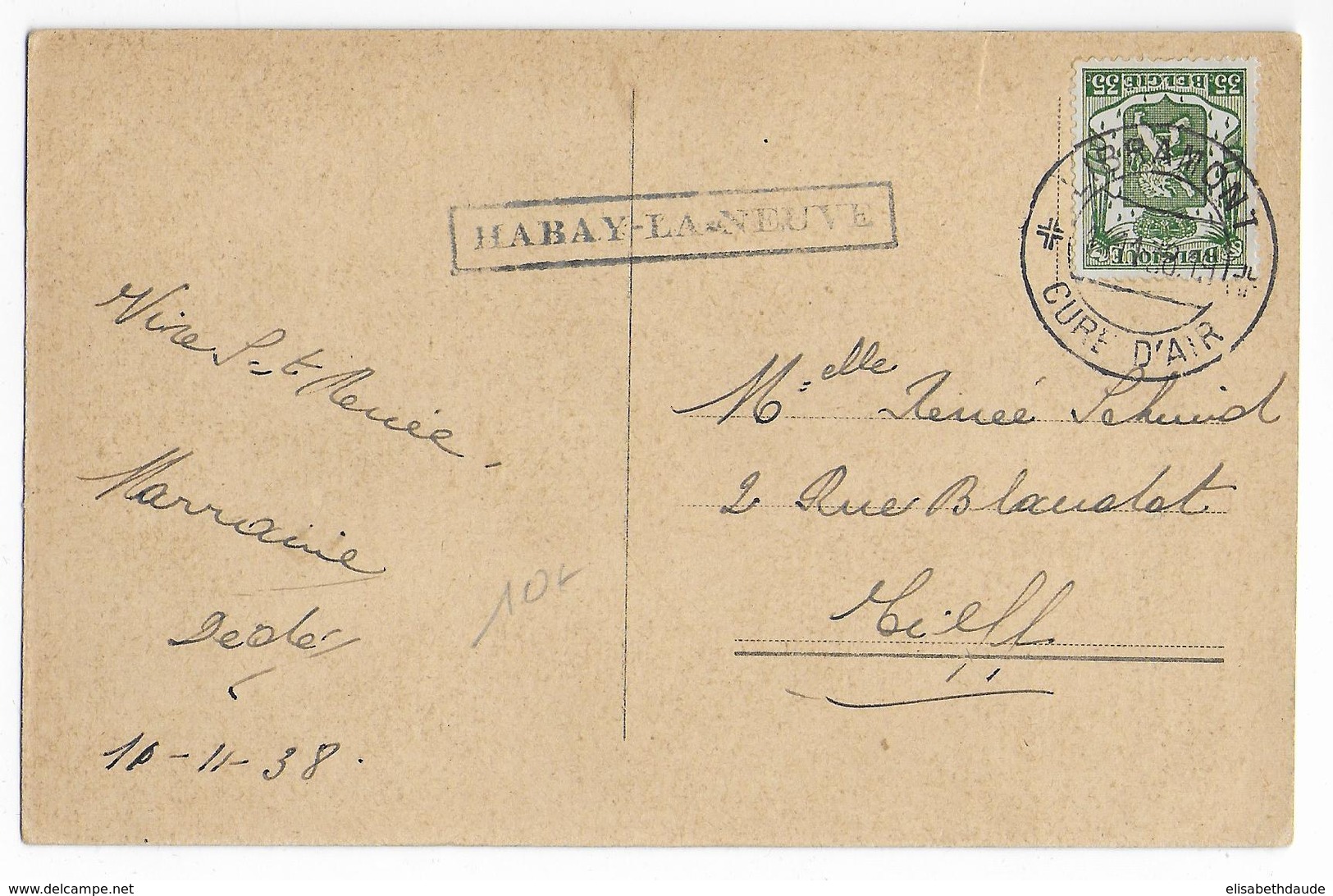 BELGIQUE - 1938 - CARTE De HABAY LA NEUVE Avec MARQUE LINEAIRE + DATEUR LIBRAMONT - Linear Postmarks