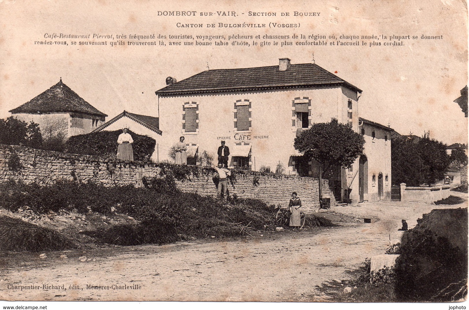 CPA 88  VOSGES - DOMBROT Sur VAIR - Canton De Bulgnéville -  Café-Restaurant Pierrot.. Beau Plan Animé Verso Timbre Taxe - Autres & Non Classés