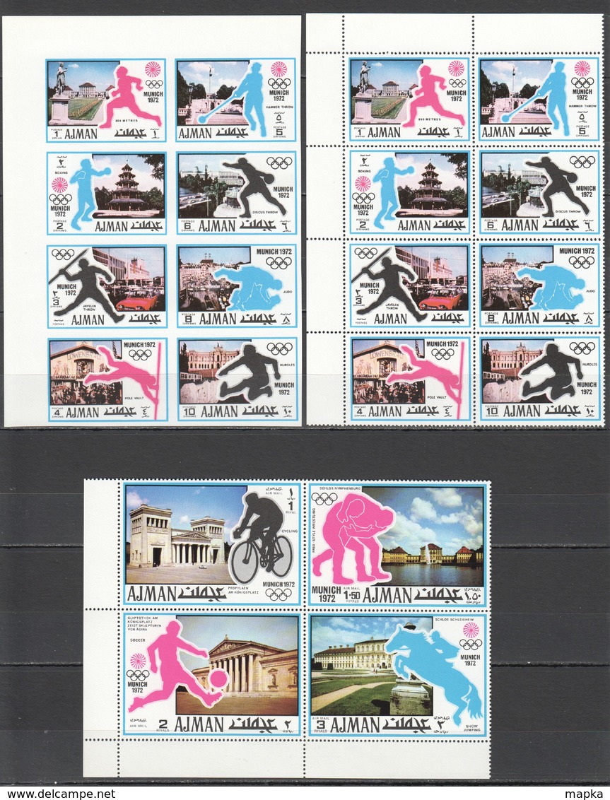 O725 !!! IMPERFORATE, PERFORATE AJMAN SPORT OLYMPIC GAMES MUNICH 1972 !!! 1 BIG SET MNH - Sommer 1972: München