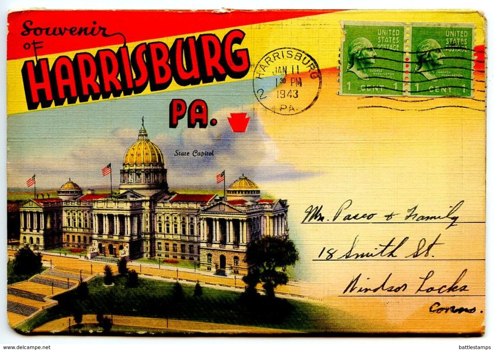 United States 1943 Souvenir Folder Postcard Harrisburg, Pennsylvania - Harrisburg