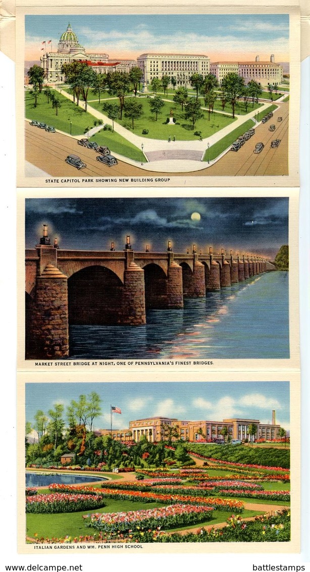 United States 1943 Souvenir Folder Postcard Harrisburg, Pennsylvania