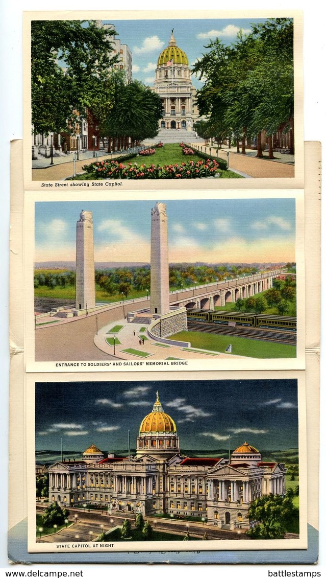 United States 1943 Souvenir Folder Postcard Harrisburg, Pennsylvania