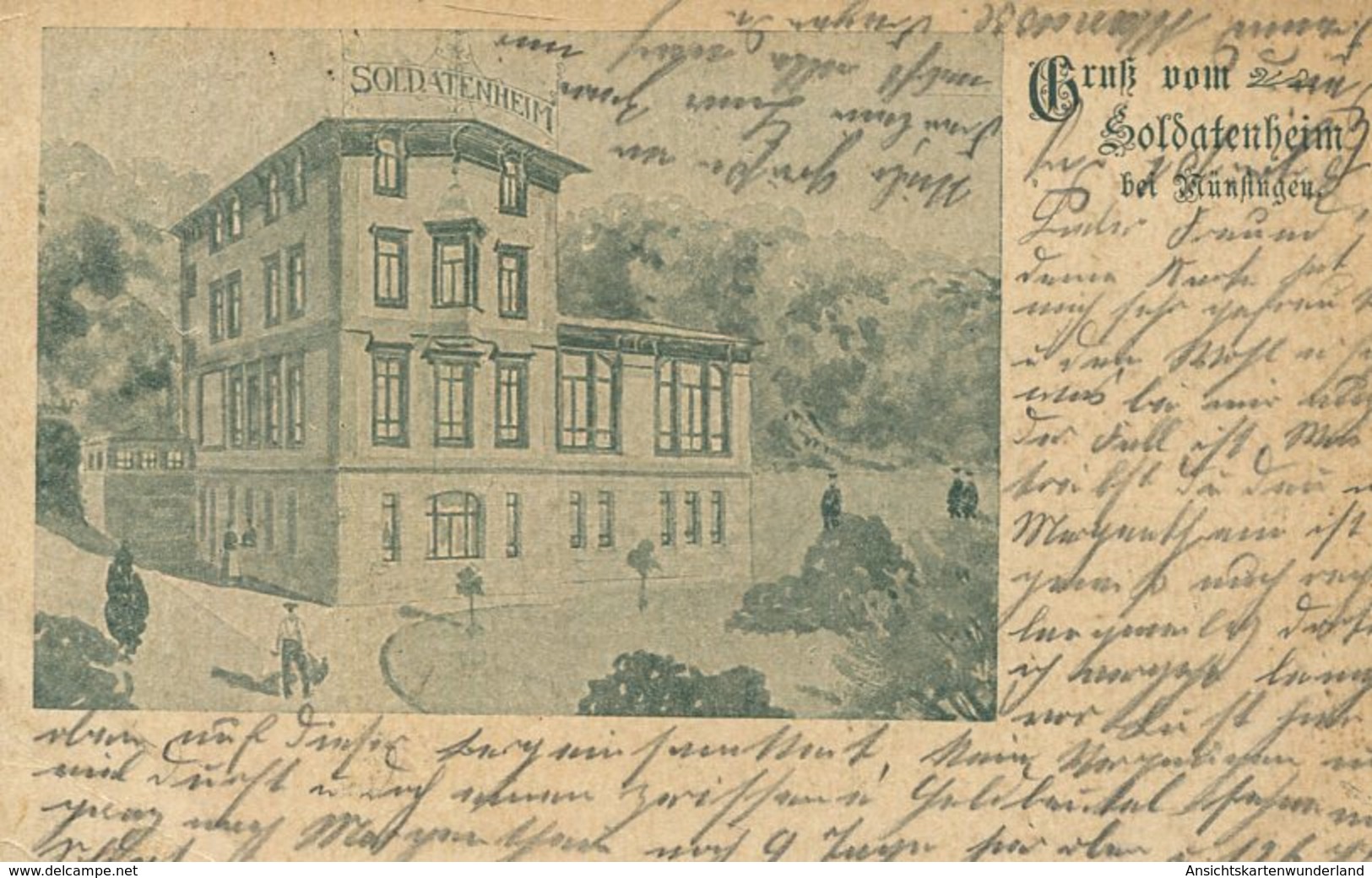 004601  Gruss Vom Soldatenheim Bei Münsingen  1901 - Münsingen