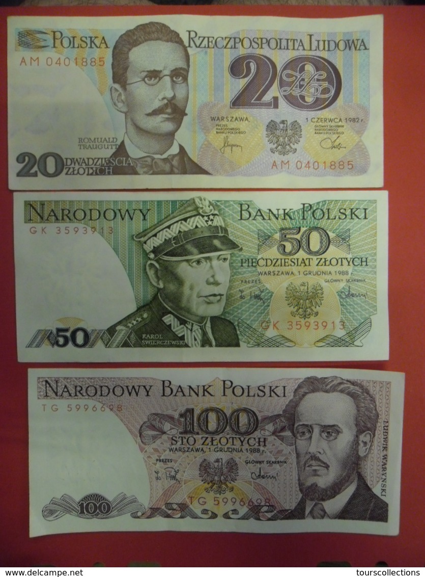 LOT 3 BILLETS POLOGNE SPLENDIDE 20,50 Et 100 ZLOTYCH De 1982, 1988 Et 1988 - Pologne