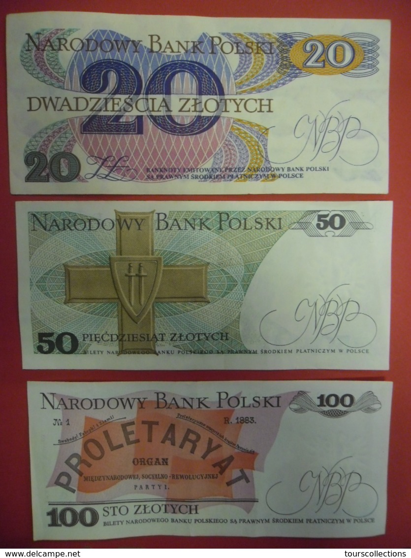 LOT 3 BILLETS POLOGNE SPLENDIDE 20,50 Et 100 ZLOTYCH De 1982, 1988 Et 1988 - Pologne