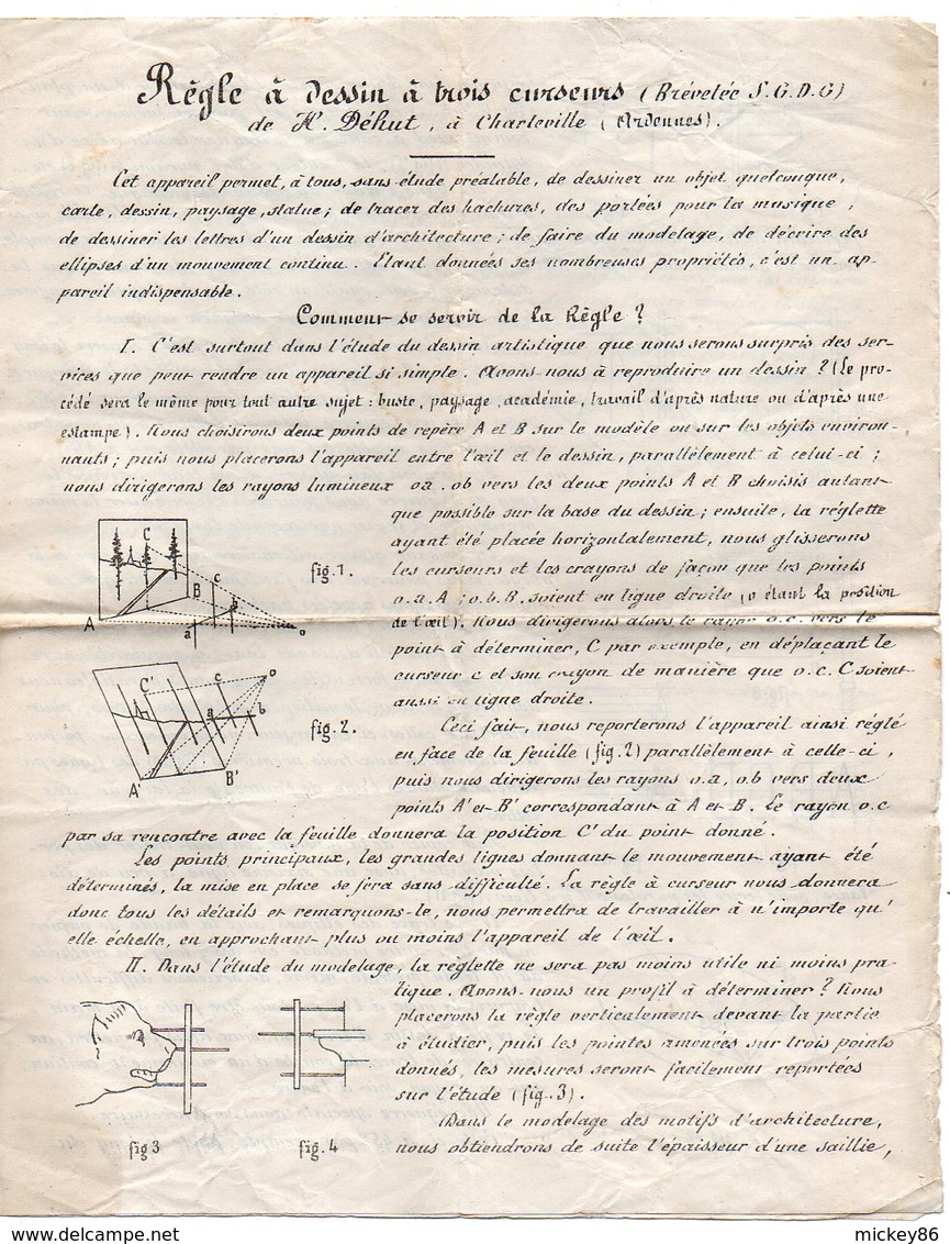 CHARLEVILLE--Ardennes--Mode Opératoire Règle à Dessin à 3 Curseurs (brevetée S.G.B.G) De Mr DEHUT - Matériel Et Accessoires