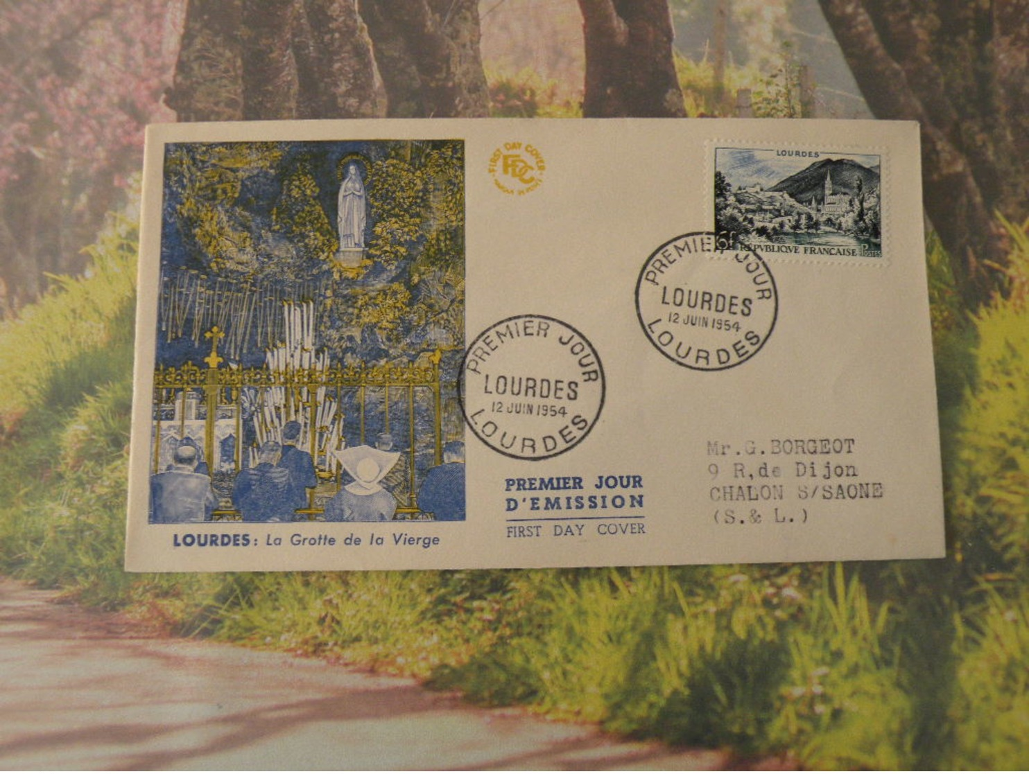 La Grotte De La Vierge - Lourde (65) 12.6.1954 < FDC 1er Jour > Coté 7€, N°976 Y&T - 1950-1959