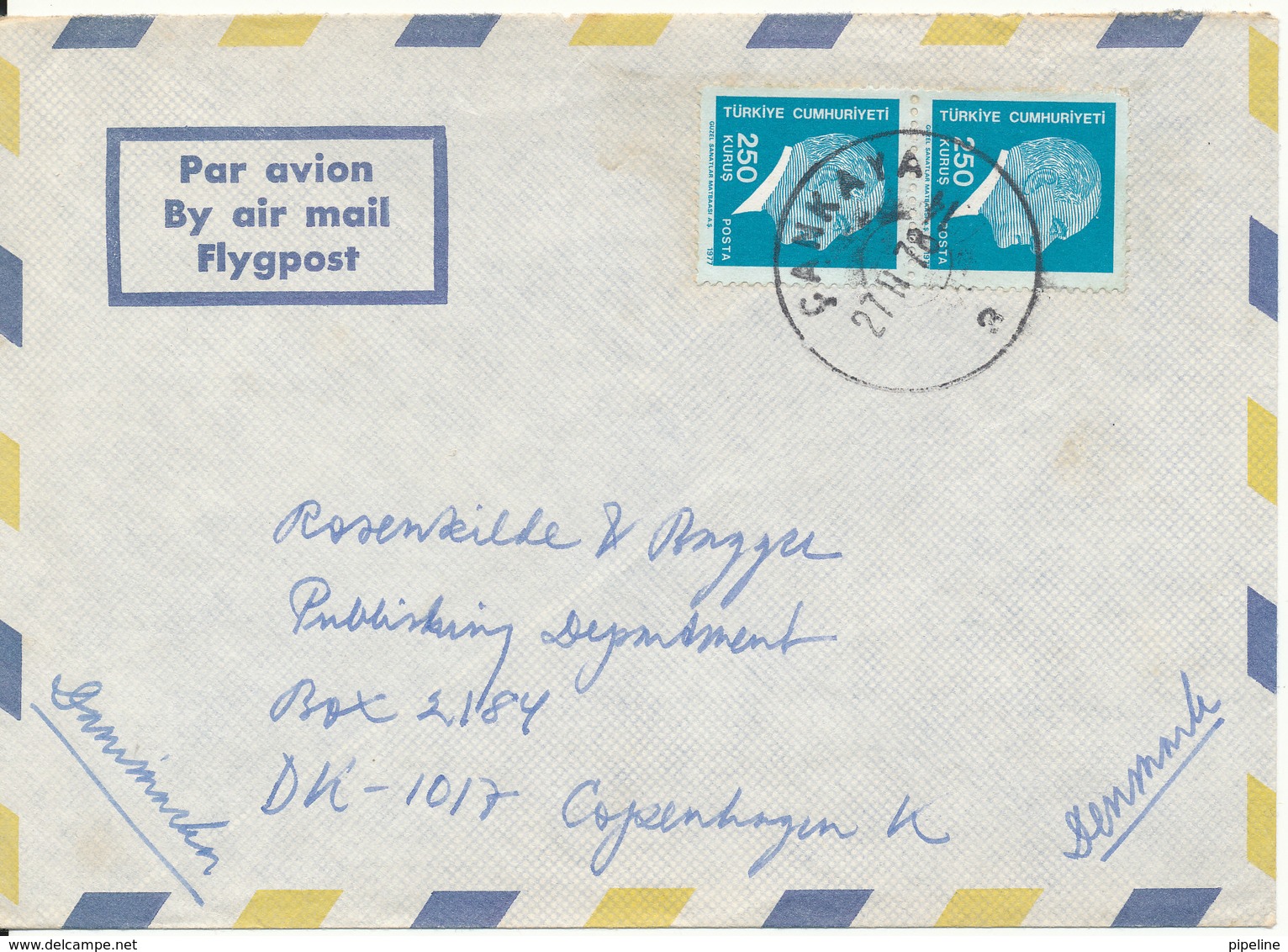 Turkey Air Mail Cover Sent To Denmark 27-11-1978 - Airmail
