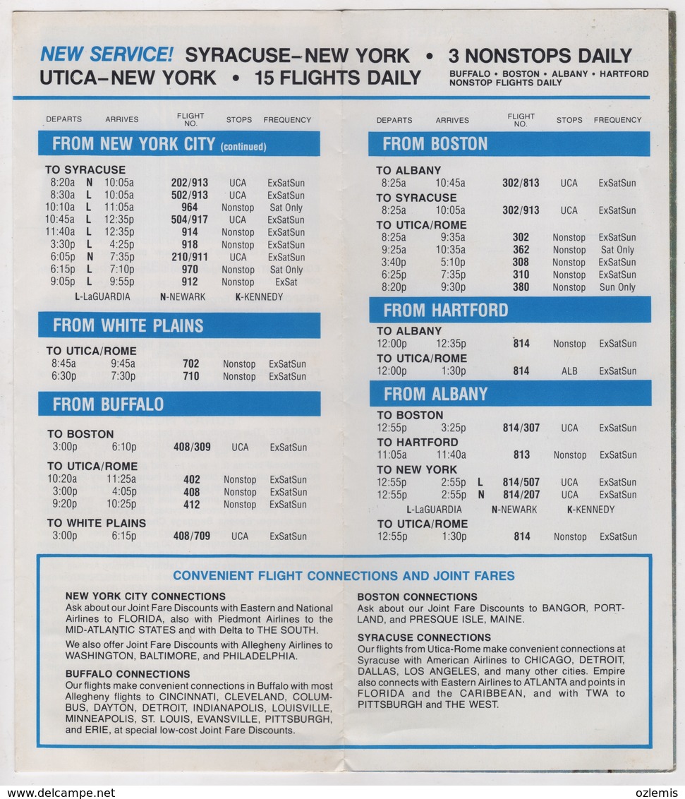 EMPIRE AIRLINES SYSTEM TIMETABLE EFFECTIVE JANUARY 15,1979 - Horaires