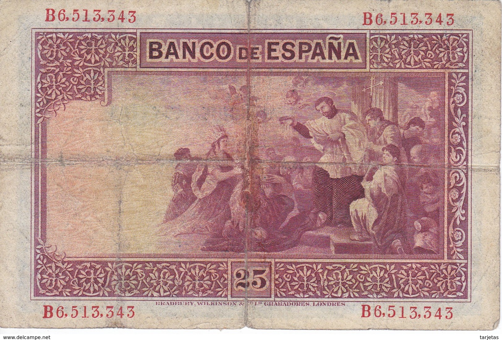 BILLETE DE ESPAÑA DE 25 PTAS  DEL AÑO 1926 SERIE B CALIDAD BC  (BANKNOTE) - 1-2-5-25 Pesetas