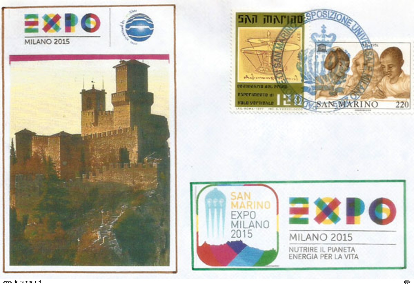 SAN MARINO.EXPO MILAN 2015 (Forteresse De Guaita),lettre Souvenir Avec Timbre SAN MARINO,du Pavillon & Tampon Officiel - Abarten Und Kuriositäten