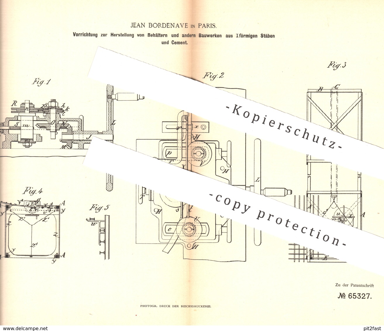 Original Patent - Jean Bordenave , Paris , Frankreich , 1891 , Bewehrung Aus Stahl , Eisen , Zement , Beton | Maurer !! - Historische Dokumente