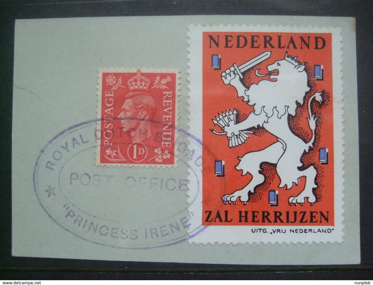 GB WW2 Netherlands Postal Seal WW2 - Zal Herruzen - Royal Dutch Brigade Princess Irene Cachet - Postal History