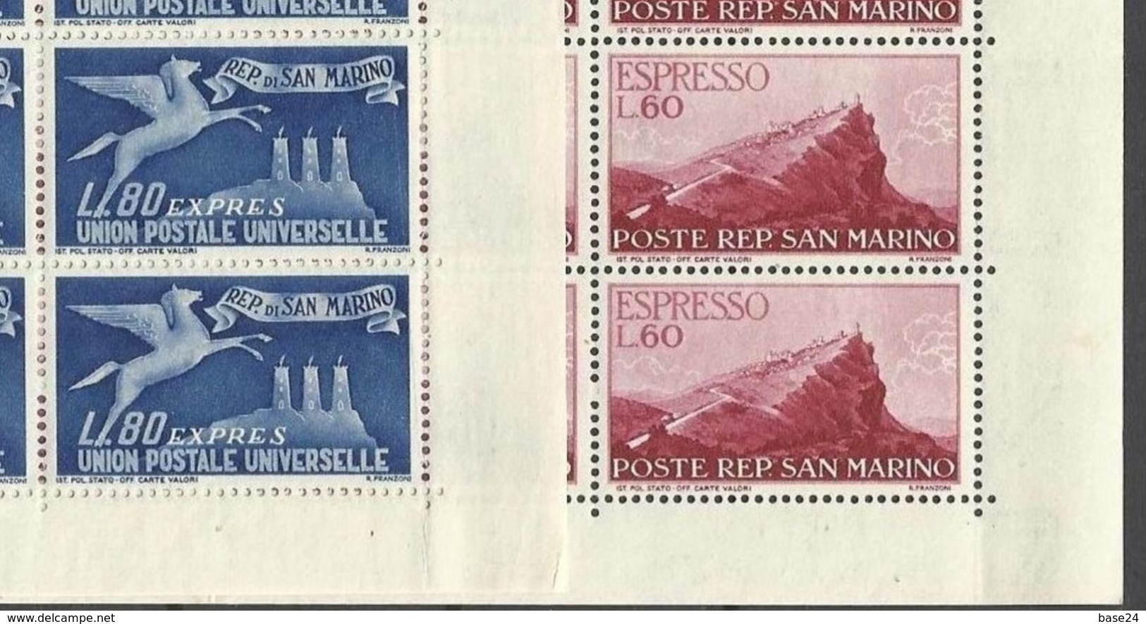 1950 San Marino Saint Marin ESPRESSO  EXPRESS 50 Serie Di 2v. (21/22) In Foglio MNH** Sheets - Express Letter Stamps