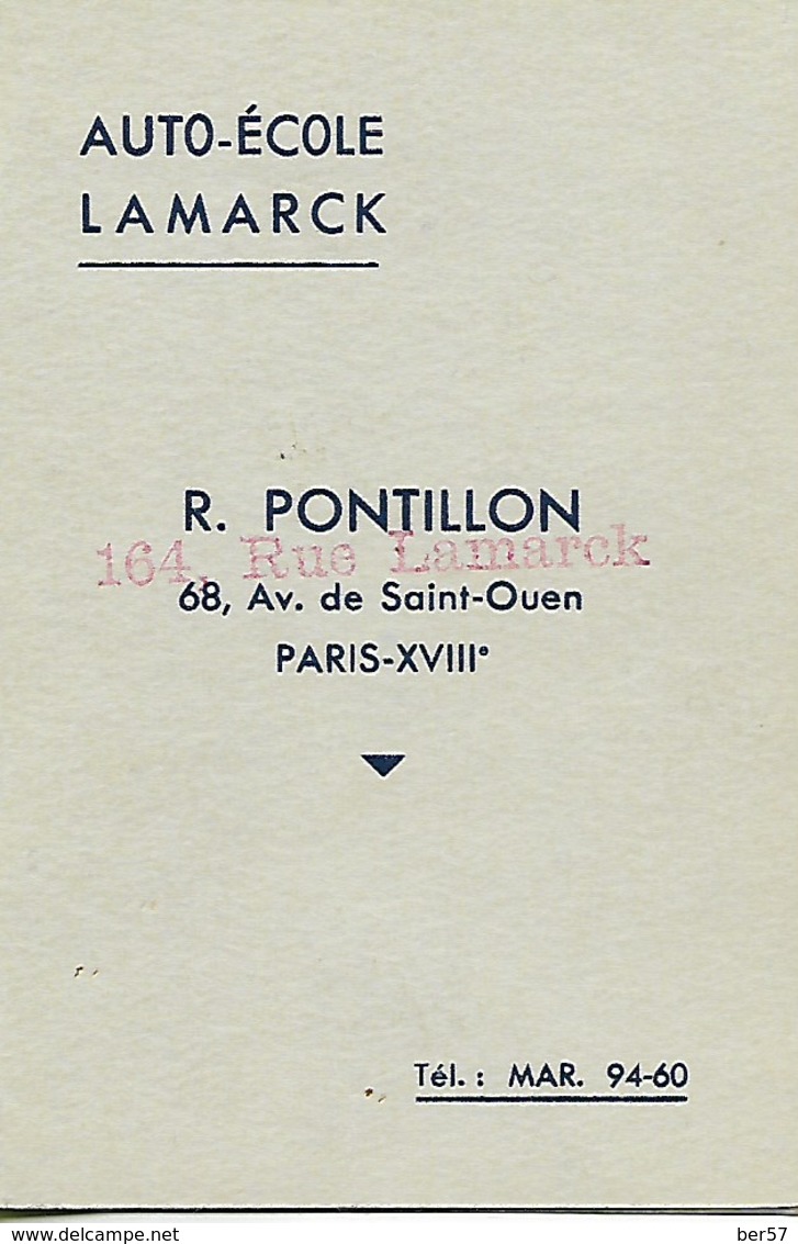 Carte De Pointage Auto Ecole Lamark Paris Des Années 1950 - Supplies And Equipment