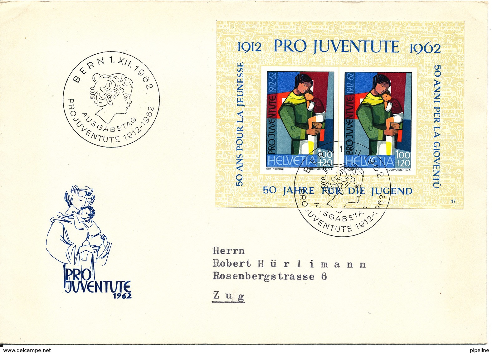 SWITZERLAND FDC 1-12-1962 Pro Juventute Mini Sheet - Covers & Documents