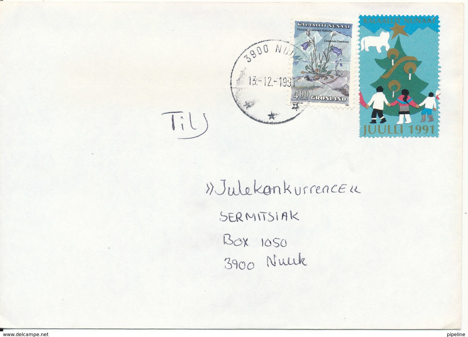 Greenland Cover Nuuk 13-12-1991 Also With A Christmas Seal - Covers & Documents