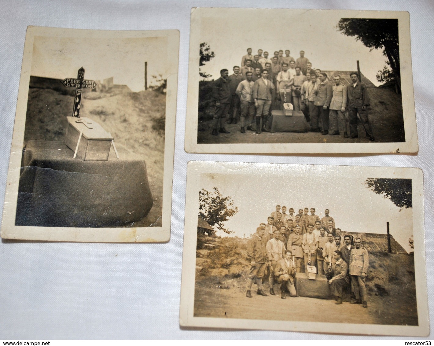 Rare Trois Photos Militaires Devant Cercueil Enterrant Le Père Cent - 1914-18