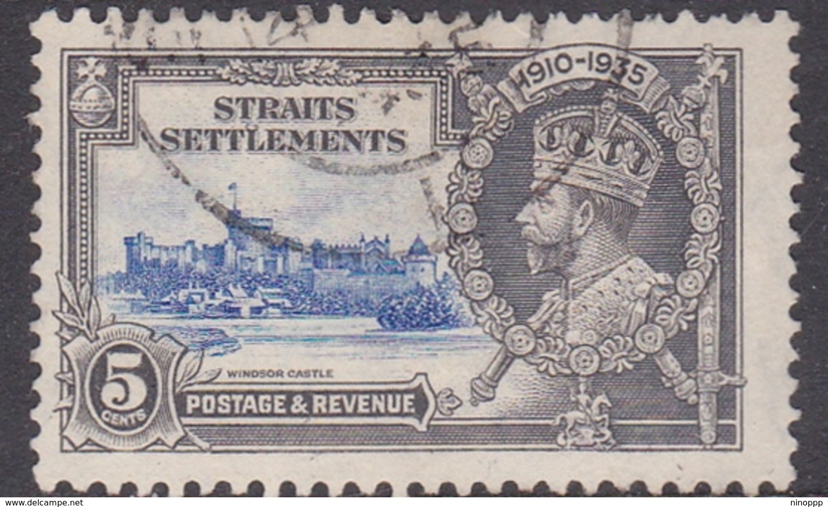 Malaysia-Straits Settlements SG 256 1935 Silver Jubilee, 5c Ultramarine And Grey, Used - Straits Settlements