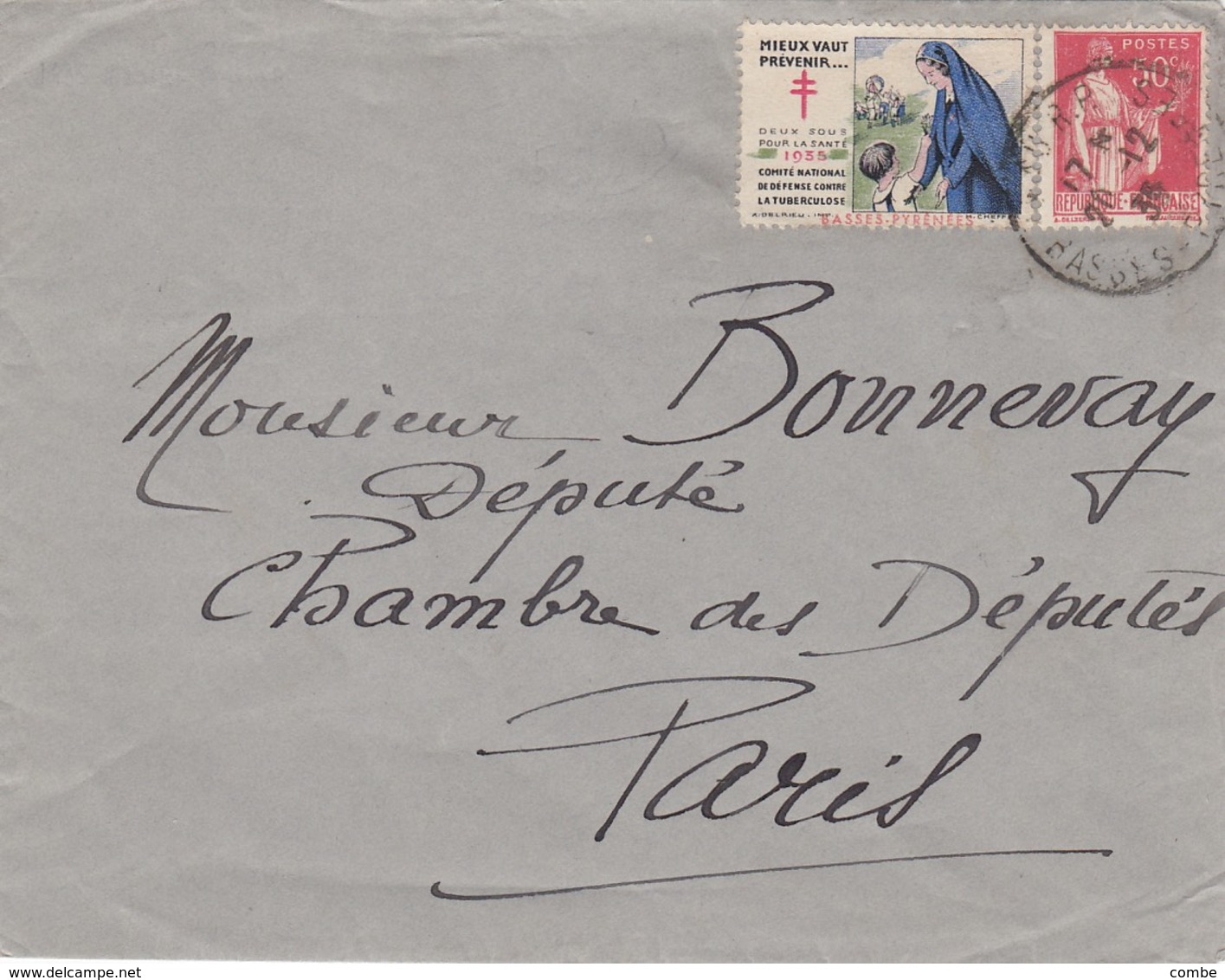 LETTRE. 20 12 35. PAU BASSES-PYRENEES POUR Mr BONNEVAY DEPUTE PARIS  / 1 - 1921-1960: Modern Period