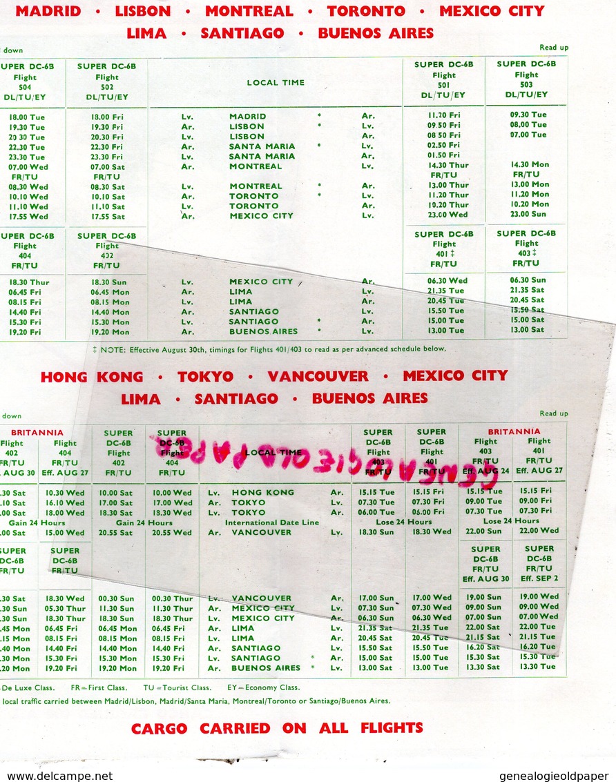 CANADA - CANADIAN PACIFIC AIRLINES- INTERNATIONAL TIMETABLE 2 JUNE 1958- AGENCE VERON GRAUER GENEVE- TOKYO-SYDNEY-HAWAII - Documents Historiques