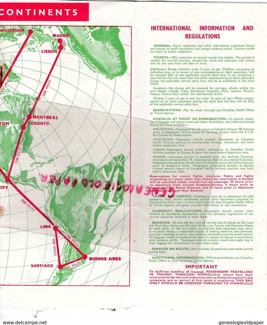 CANADA - CANADIAN PACIFIC AIRLINES- INTERNATIONAL TIMETABLE 2 JUNE 1958- AGENCE VERON GRAUER GENEVE- TOKYO-SYDNEY-HAWAII