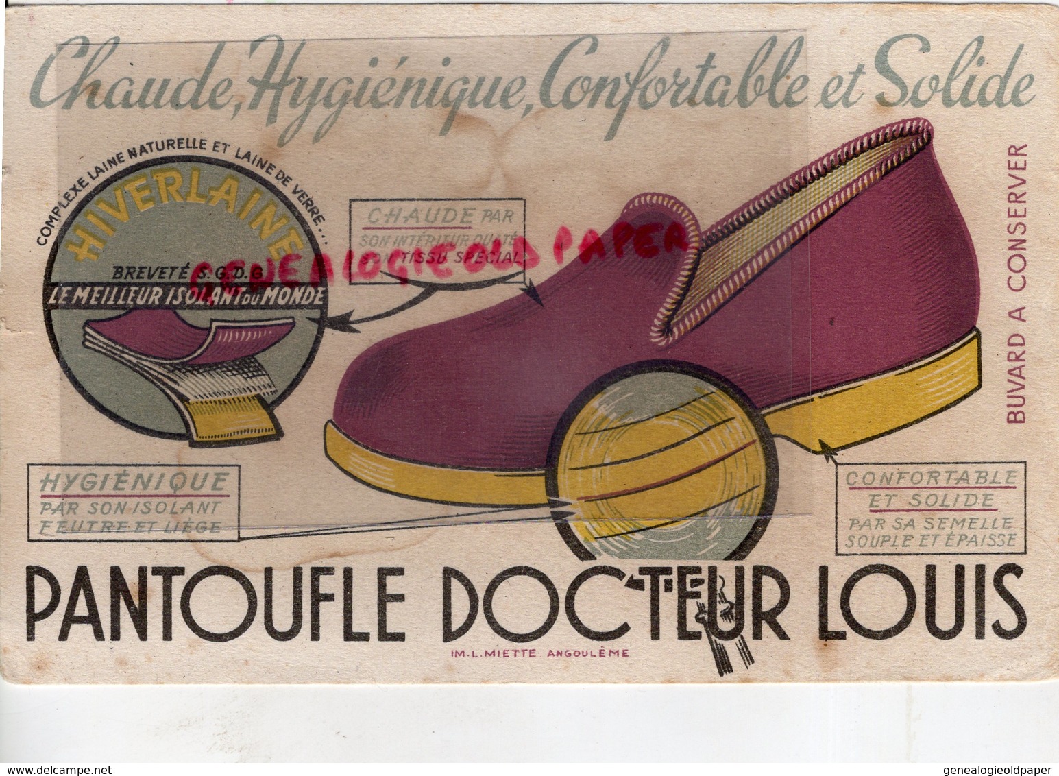 16- ANGOULEME- BUVARD PANTOUFLE DOCTEUR LOUIS- IMPRIMERIE L. MIETTE - CHAUSSURES AVEC ISOLANT FEUTRE ET LIEGE - Textile & Vestimentaire