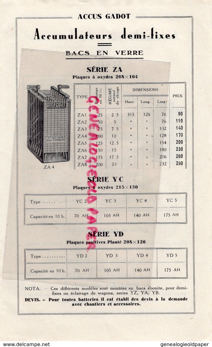 78- VERSAILLES- LES ACCUMULATEURS GADOT- S.A.P.A.-44 RUE DES TRIBUNES- PORTE CHAMPERET PARIS-TARIF 1931 - Automobil