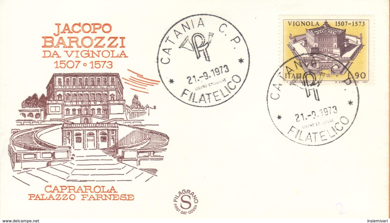 FDC ITALIA FILAGR 21-9-1973 JACOPO BAROZZI DA VIGNOLA 1507-1573 IV°CENT.MORTE - FDC