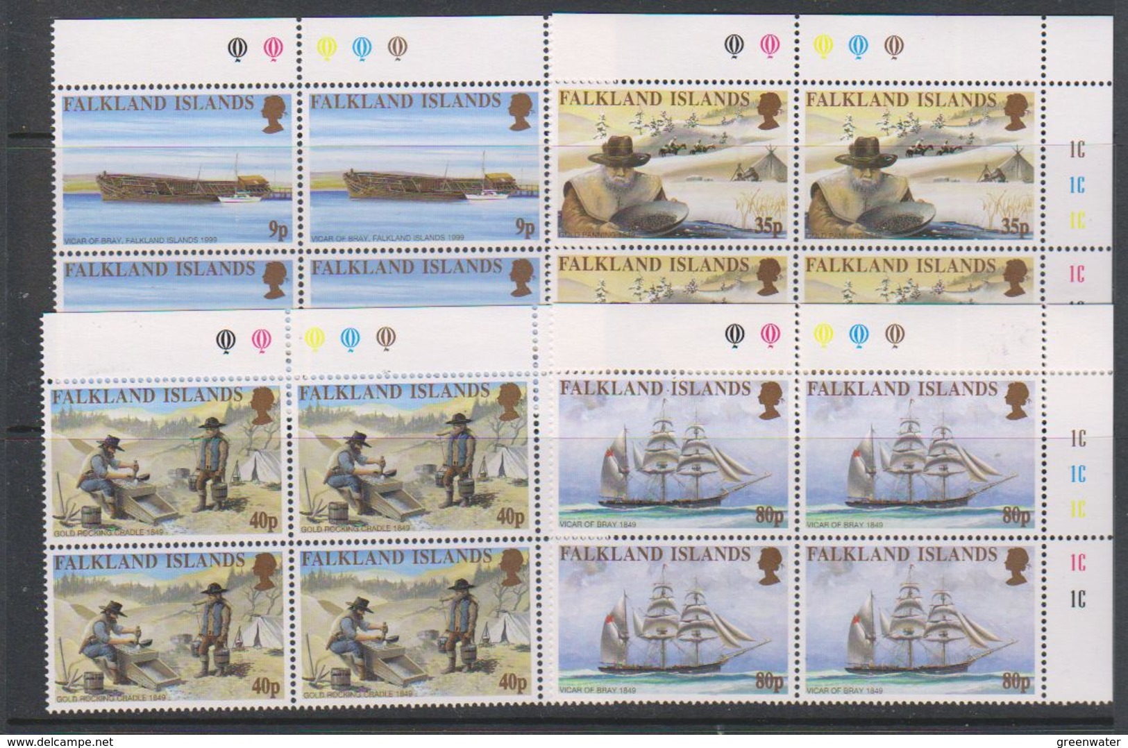 Falkland Islands 1999 Californian Gold Rush 4v  Bl Of 4  (corners) ** Mnh (39606B) - Falkland Islands