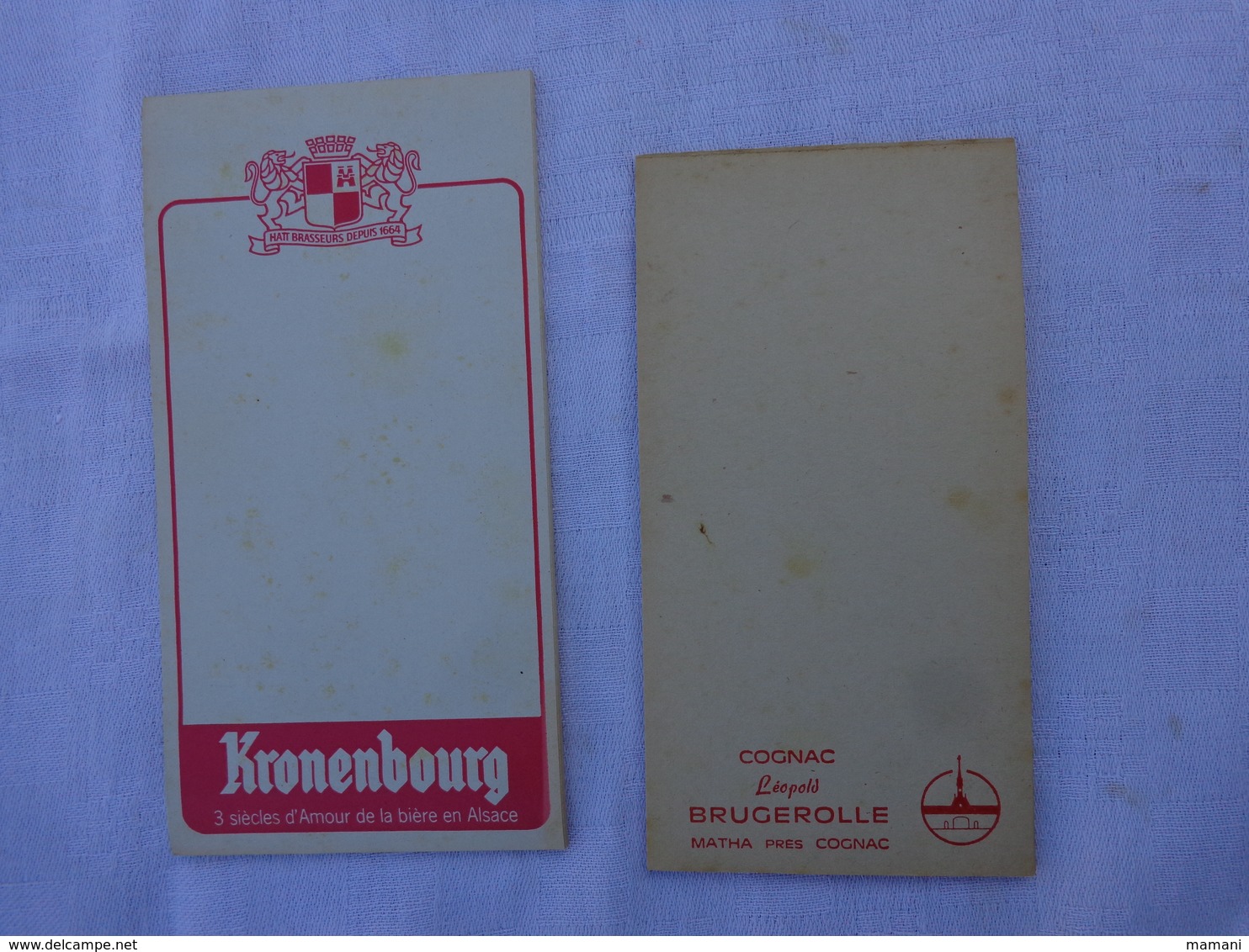 Lot De 2 Carnets De Bloc - Kronenbourg Et Cognac Leopold Brugerolle Matha Pres De Cognac .lot 2 - Alcools