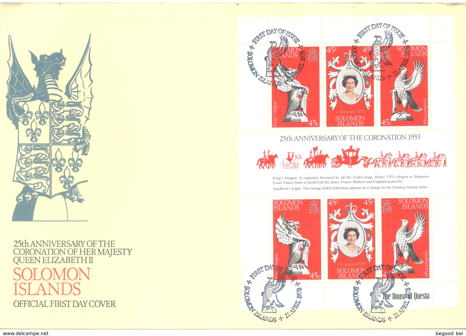 SOLOMON ISLANDS - FDC - 21.4.1978 - 25th ANNIVERSARY CORONATION ELIZABETH II - Yv 344-346 - Lot 17542 - Salomon (Iles 1978-...)