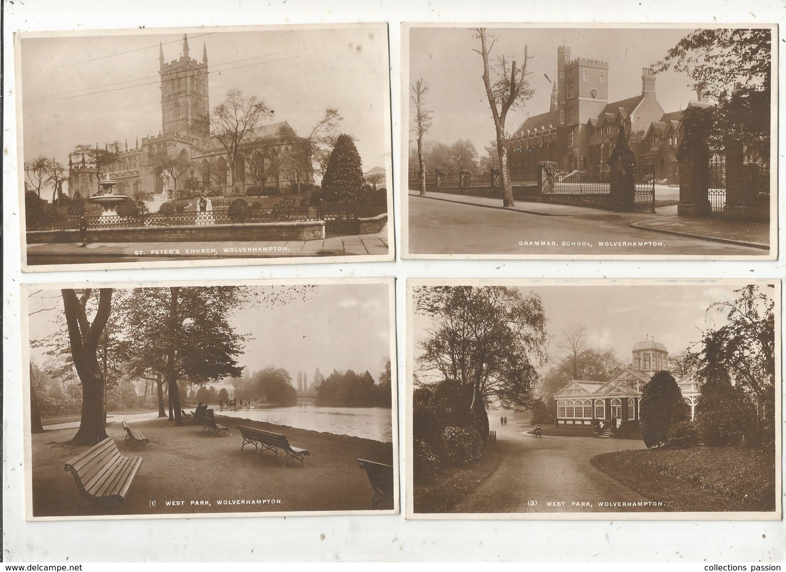 Cp, Angleterre , WOLVERHAMPTON , Ed. Pelham , Vierges , West Park, Grammar School, St Peter's Church, LOT DE 4 CP - Wolverhampton