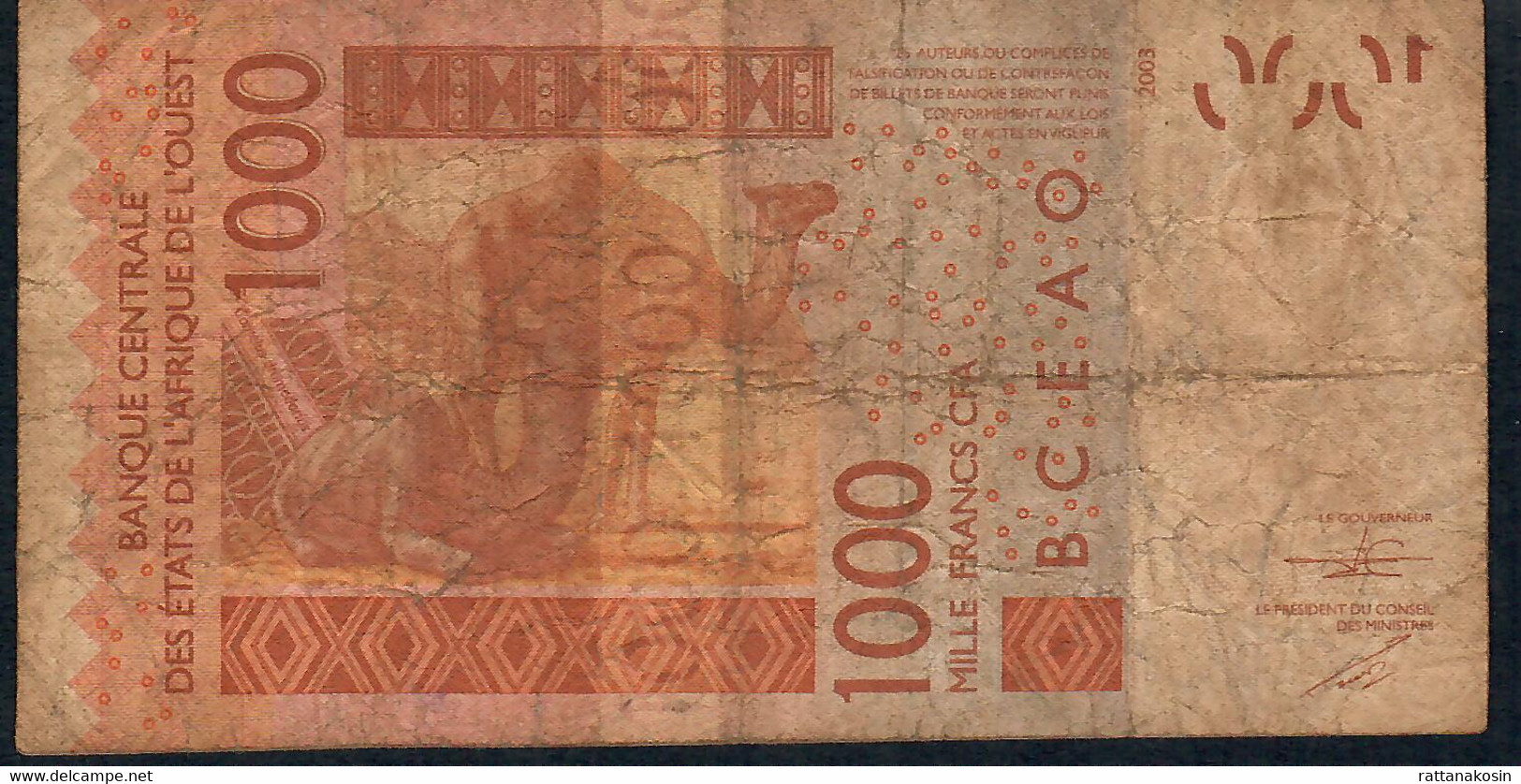 W.A.S. RARE DATE P915So 1000 FRANCS (20)15 2015 FINE NO P.h. ! - West African States