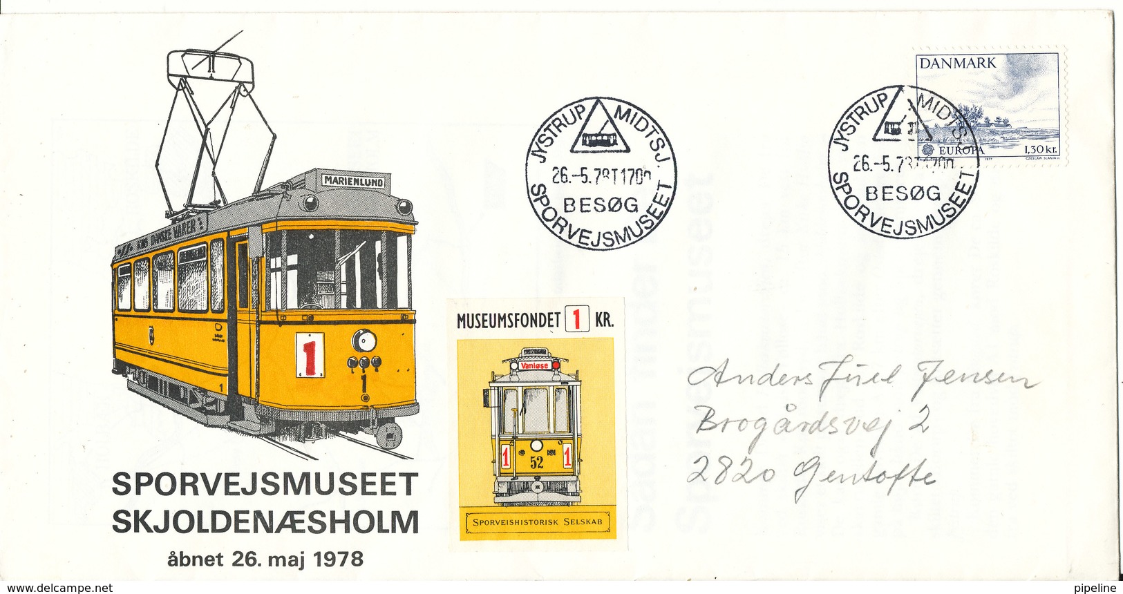 Denmark Special Cover Tramway Museum Skjoldenaesholm With Cachet And Label 26-5-1978 Nice Cover - Tramways