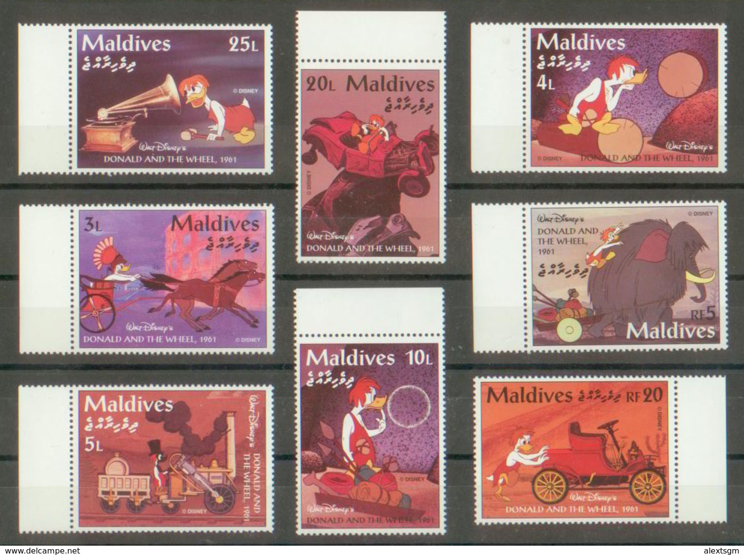 MALDIVES 1995 - Disney Wheel, Mammoth - Mi 2319-26; CV=6 € - Préhistoriques