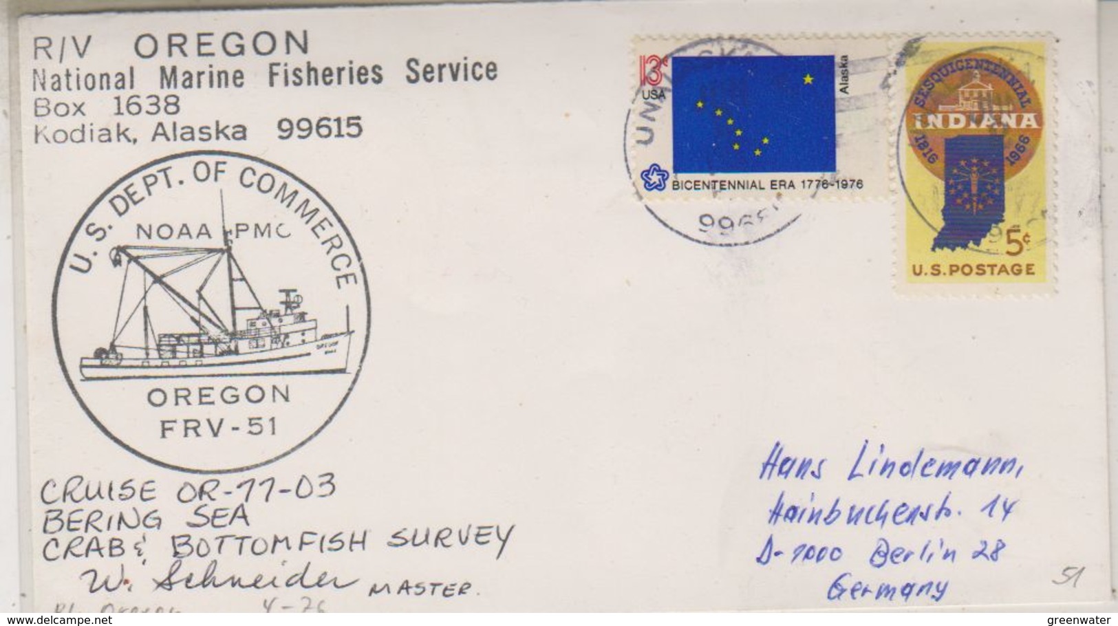 USA 1976 R/V Oregon Bering Sea Ca Master Cover (39610) - Poolshepen & Ijsbrekers