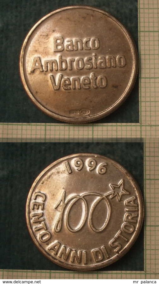 M_p> Medaglia In Argento " BANCO AMBROSIANO VENETO " Altro Lato " 1996 CENTO ANNI DI STORIA " - Professionals/Firms