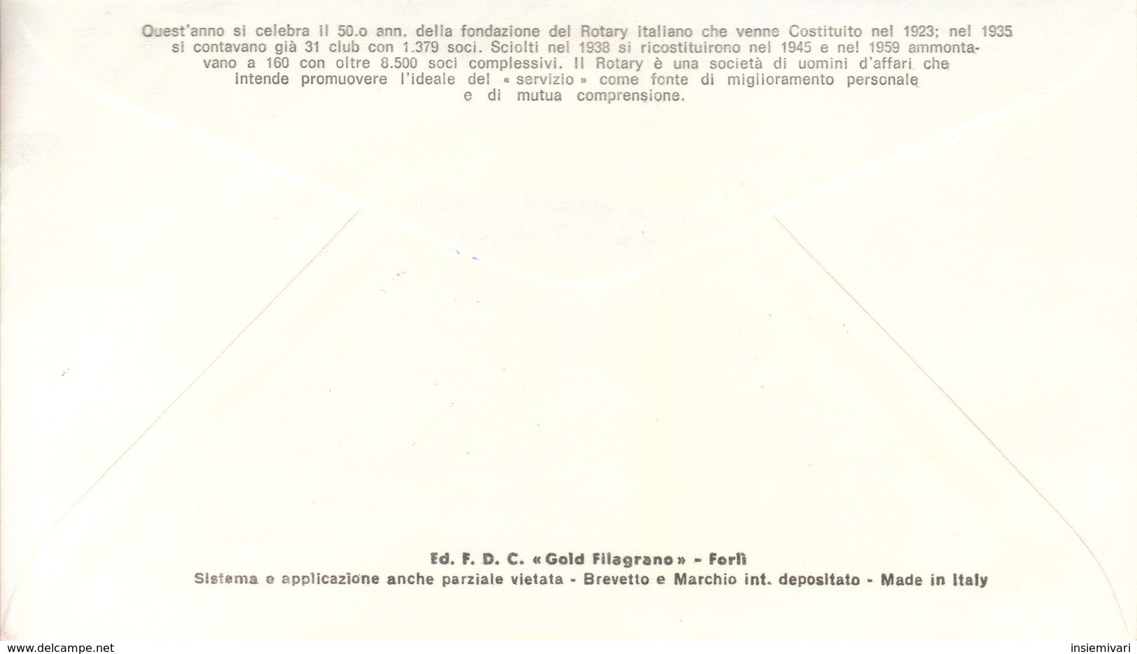 ITALIA 1973 - REPUBBLICA - CINQUANTENARIO ROTARY - BUSTA FDC FILAGRANO GOLD . - FDC