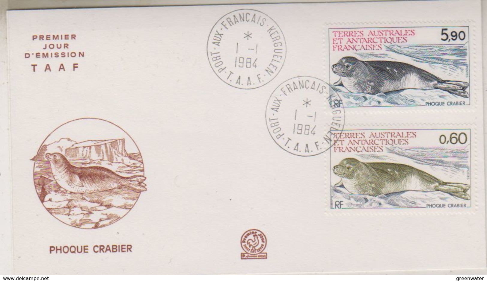 TAAF 1984 Phoque Crabier 2v  FDC Ca Port-aux-Francais (39619) - FDC