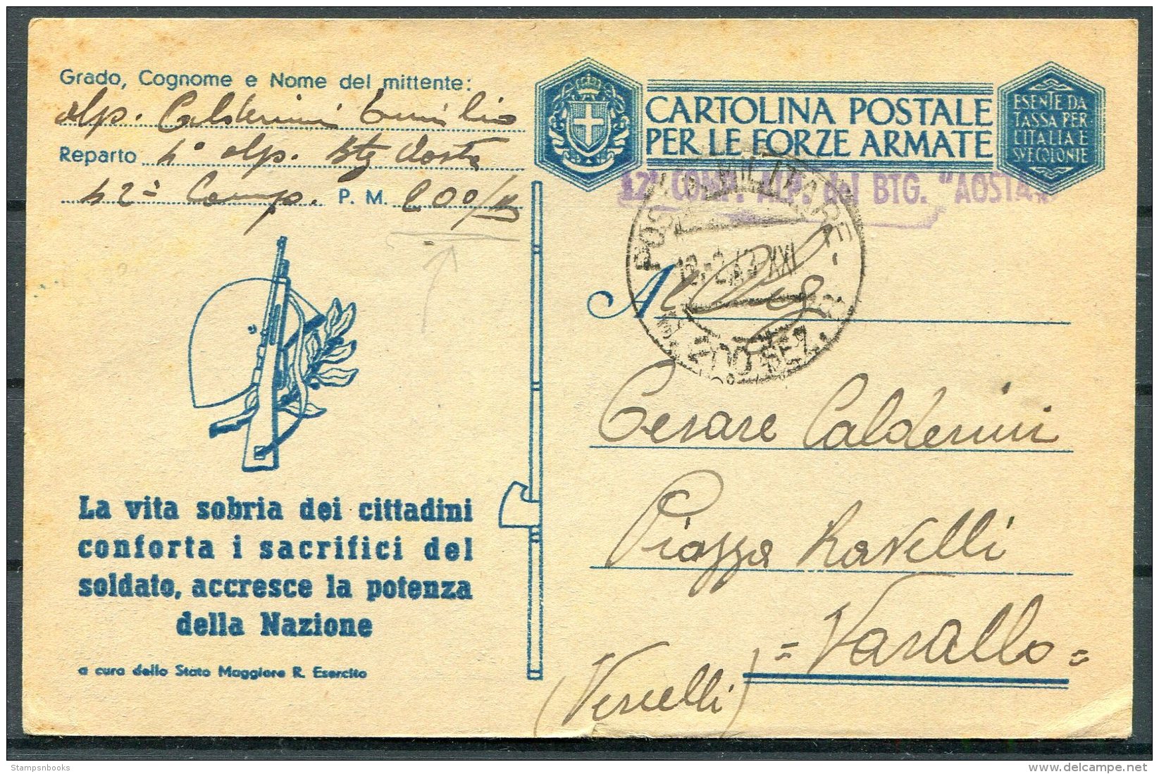 1943 Italy Fieldpost Stationery Postcard, Le Forze Armate - Marcophilia