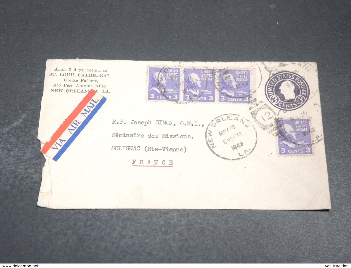 ETATS UNIS - Entier Postal + Complément De New Orléans Pour La France En 1948 - L 20146 - 1941-60