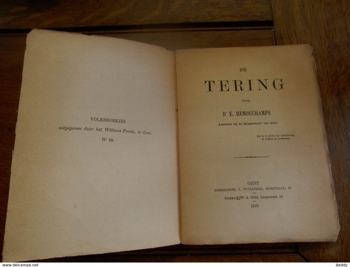 Oud Boek  DE  TERING  Door D.  E. Remouchamps   Boekhandel  J. Vuylsteke  GENT  1892 - Antiquariat